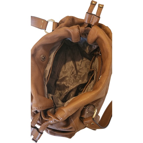 Michael Kors Tan Pebbled Leather Multi Pocket Satchel Shoulder Bag Gold Hardware - Picture 9 of 10